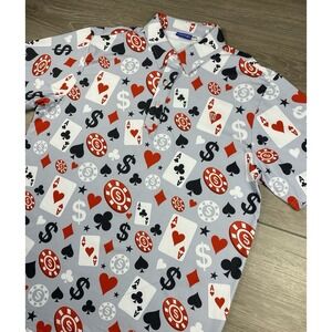 Hreski Men's Short Sleeve Gambler Casino Poker Theme Golf Shirt Grey Size Large